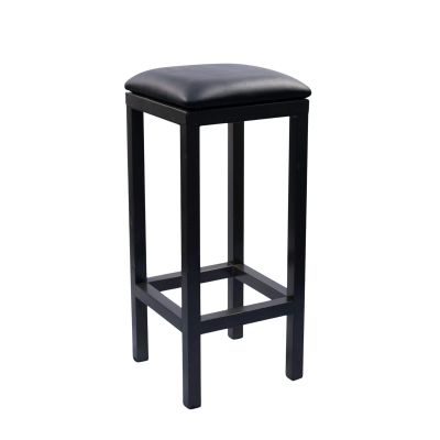 Image of Raw Steel Stool with Black Seat
